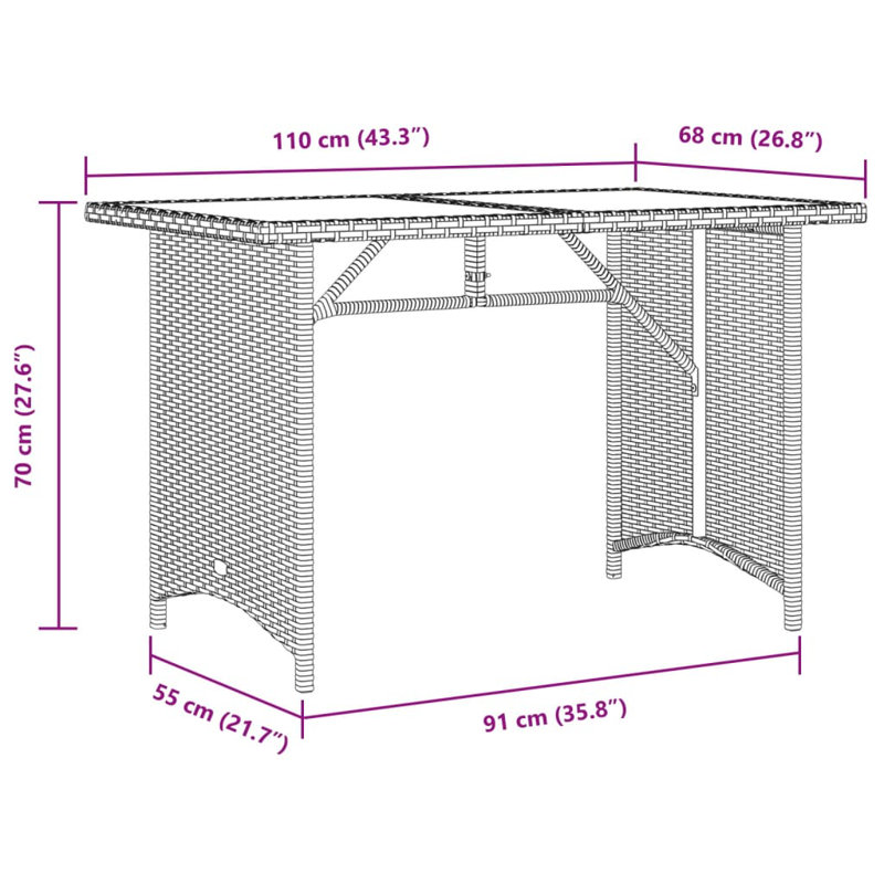 Rectangular Outdoor Dining Table , 110cm cm W 68cm cm D, Light Grey