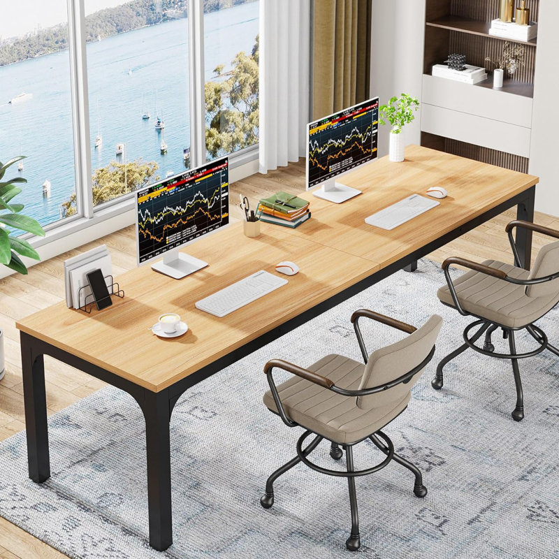 Table de salle à manger moderne en noyer clair de 78 pouces pour 6 à 8 personnes, mobilier de cuisine durable et élégant