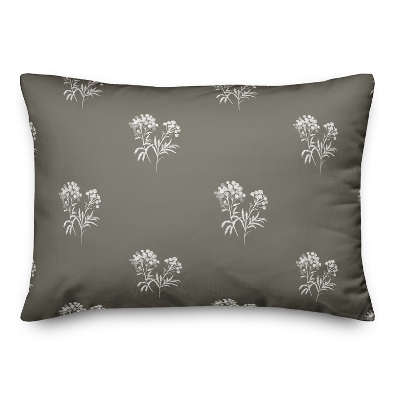  Coussin décoratif floral intérieur / extérieur en polyester, Taupe, H 14 po x l 20 po