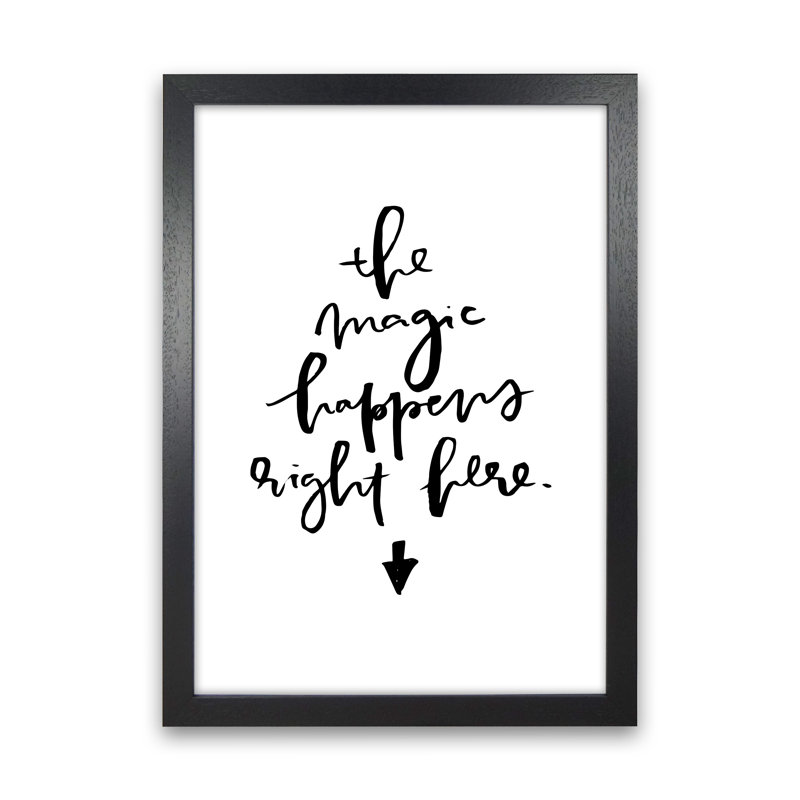 The Magic Happens Right Here by Planeta444 - Typography Print on Paper, Black Framed, 88cm H x 64cm W x 3cm D