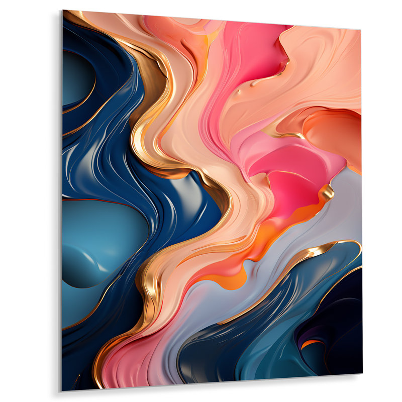 «Rose and Gold», encre liquide abstraite VI - encre liquide, art mural abstrait en métal, H 20 po x l 12 po x P 1 po
