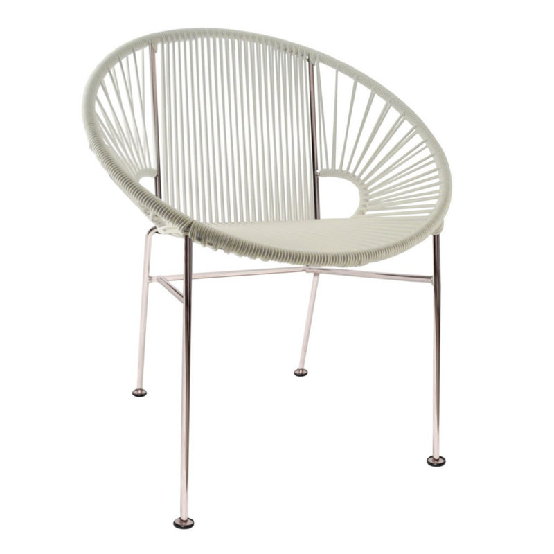 Concha Indoor/Outdoor Handmade Dining Chair, White, Chrome