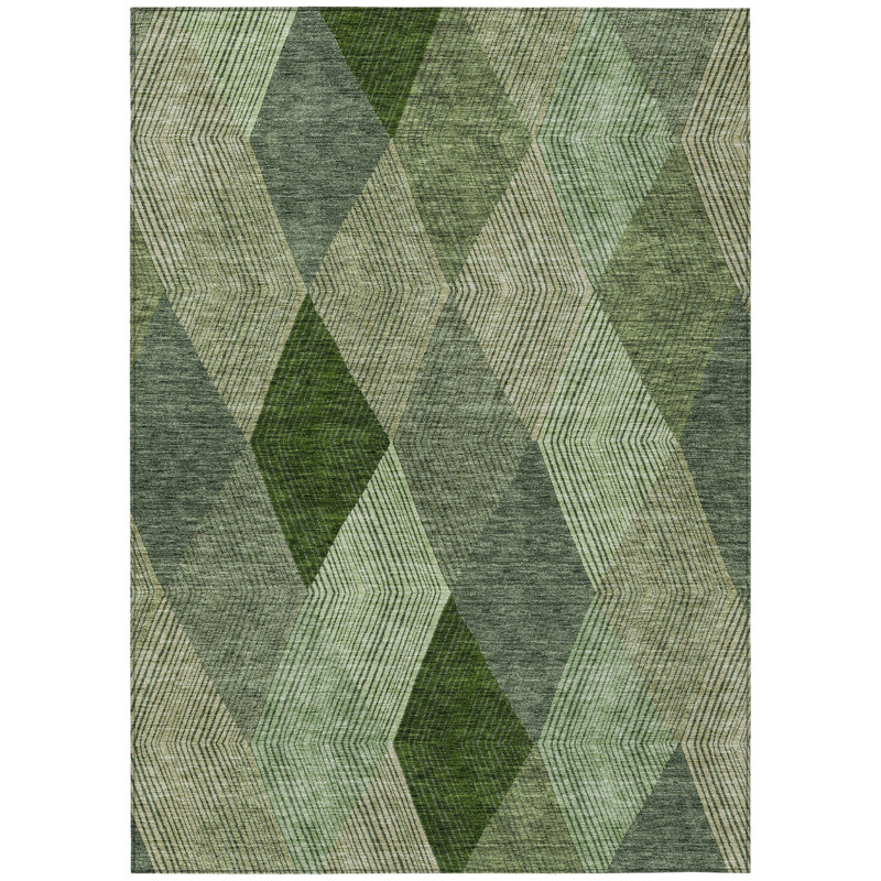 Arpin 3' X 5' Green Mint Green And Sage Argyle Washable Indoor Outdoor Area Rug