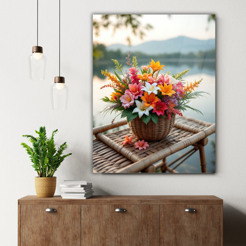 Art mural fleur en verre trempé, 30" H x 20" W