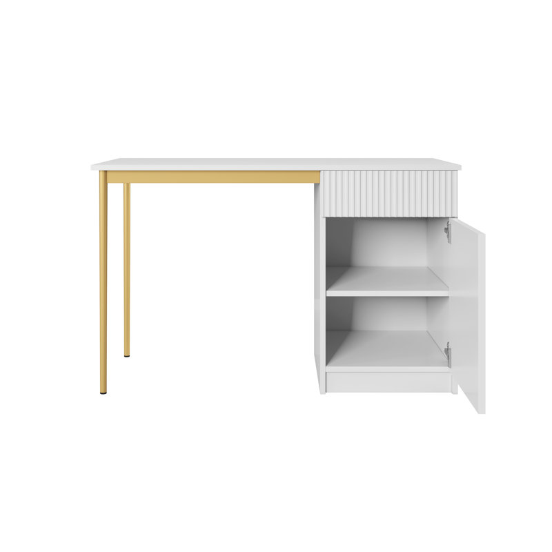 Alfaretta Metal Base Computer Desk, White/Gold