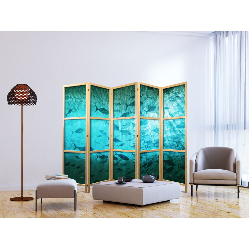 225cm W x 171cm H 5 - Panel Solid Wood Folding Room Divider