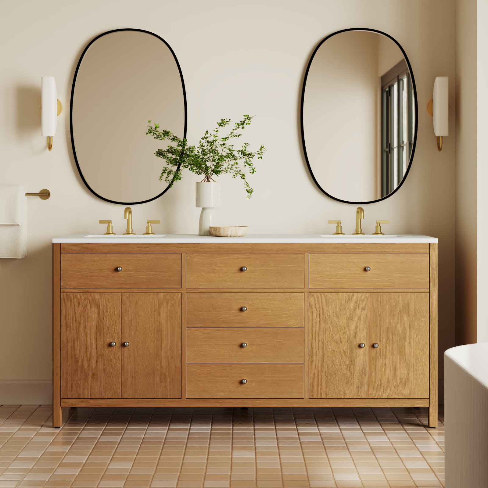 Celine 72" Acacia Double Bathroom Vanity, Natural