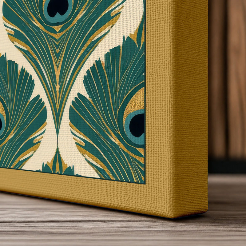 Peacock Feather Tessellation Art Deco - Wrapped Canvas, 36x24 - 91.4 x 61.0 cm, Ochre Border