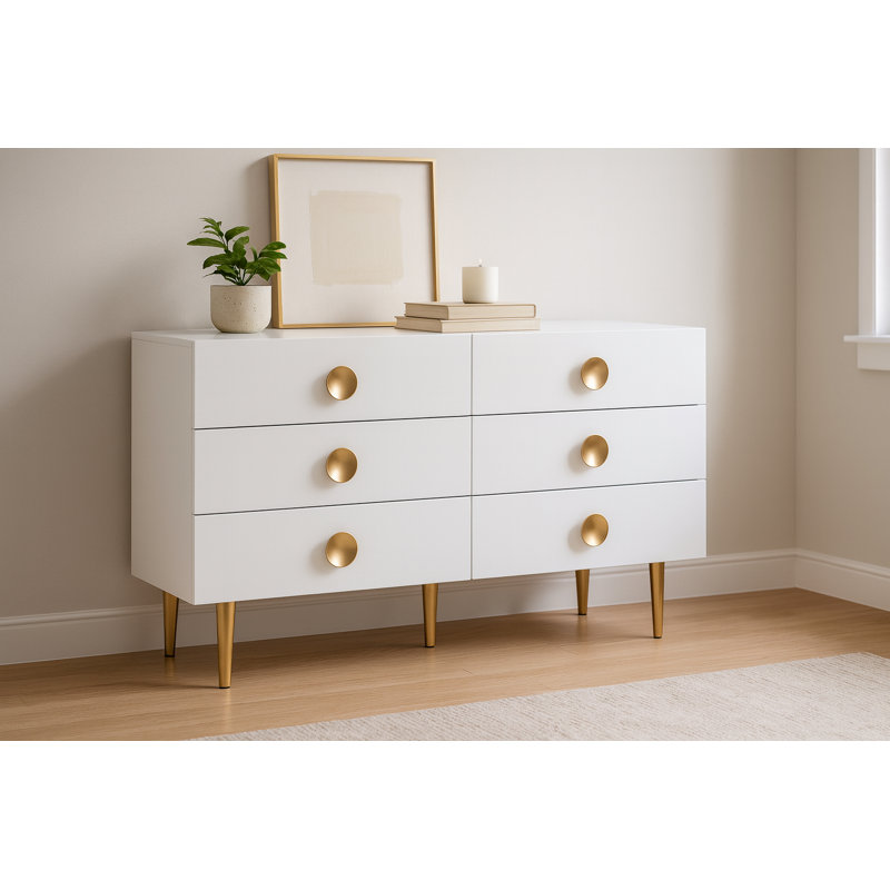 Commode double 6 tiroirs Jayvonne, Blanc