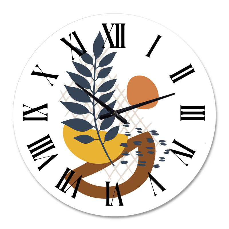 Forme élémentaire avec feuilles abstraites - horloge murale moderne, Grand