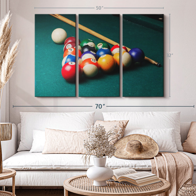 «Billiard Game Installation», 3 pièces sur toile, H 32 po x l 50 po x P 1,25 po