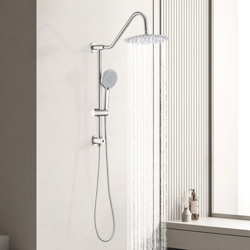 10" Rain Shower Head And Handheld - Corrosion Wear Brushed Nickel Finish System With Complementary Decor High