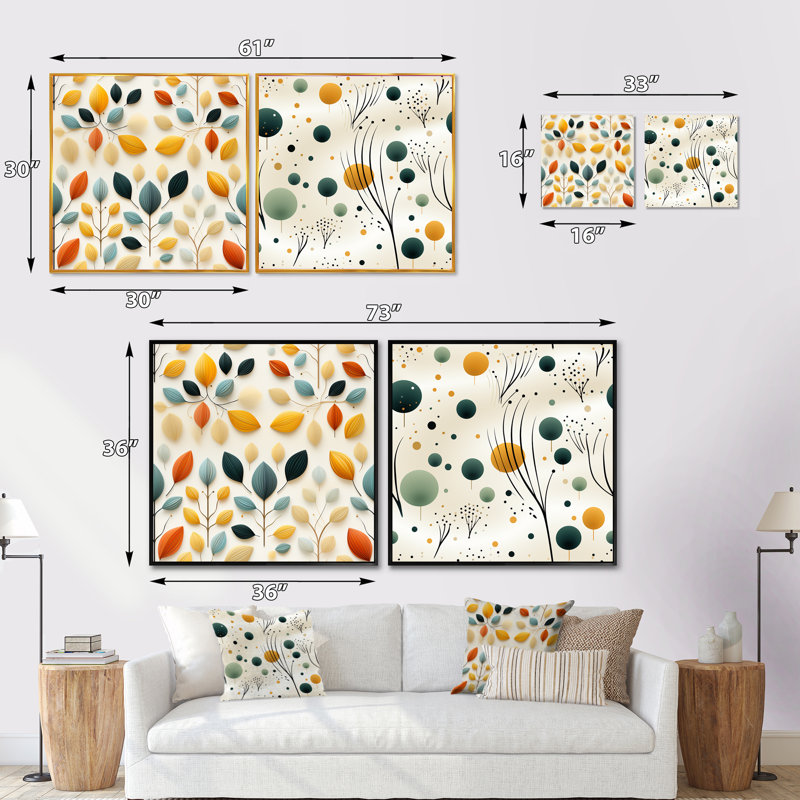 Dahmen Symmetry - Ensemble de 2 collages carrés abstraits, Cadre flottant noir, H 30 po x l 61 po