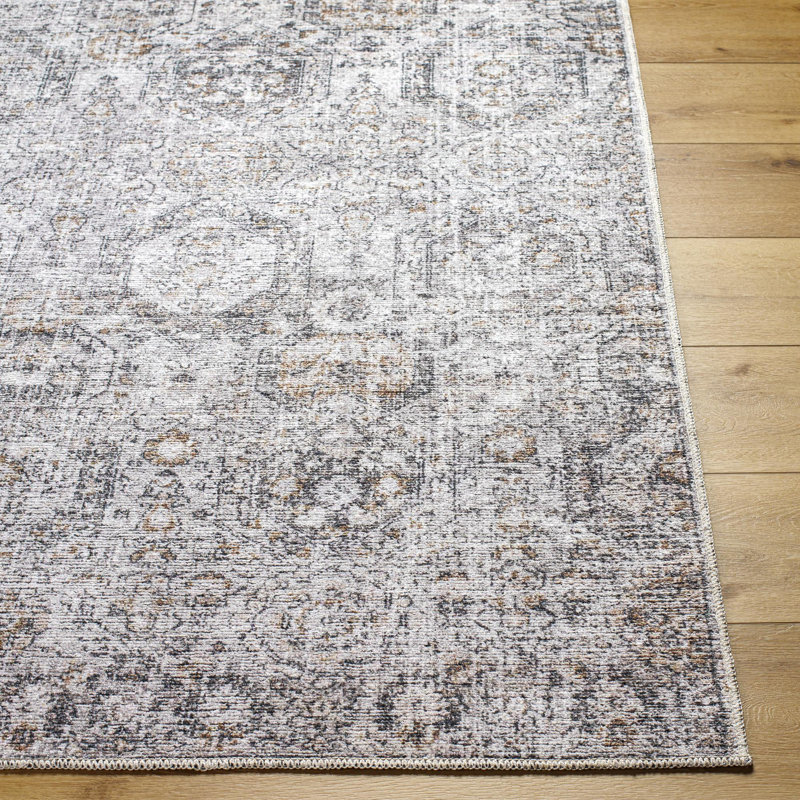 Kaidence Light Gray/Black Machine Washable Area Rug, Rectangle 6'7" x 9'