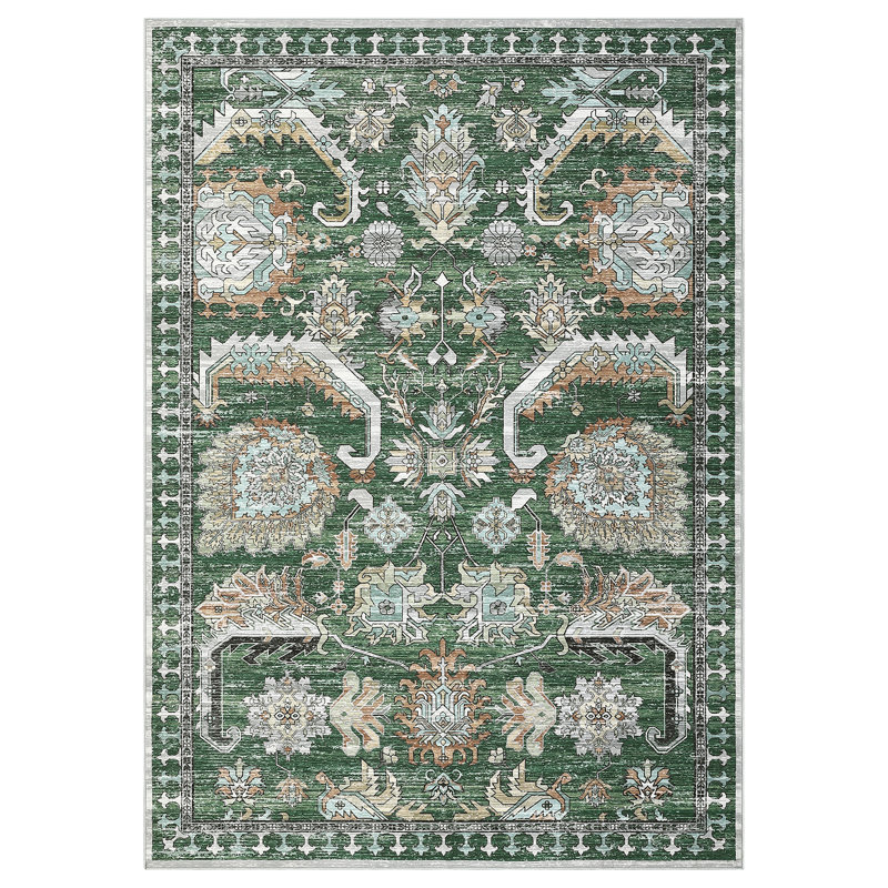  Vintage Area Rug 8x10 Washable Rug Non Slip Floor Carpet Rug Green, Rectangle 8' x 10', Green