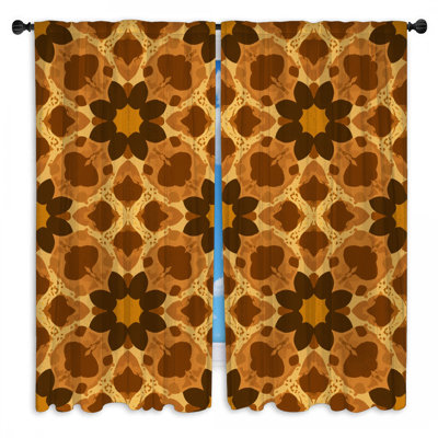 Brown Kaleidoscope Motif Window Curtains Kaleidoscope Sheer  Room Darkening  2 Panels