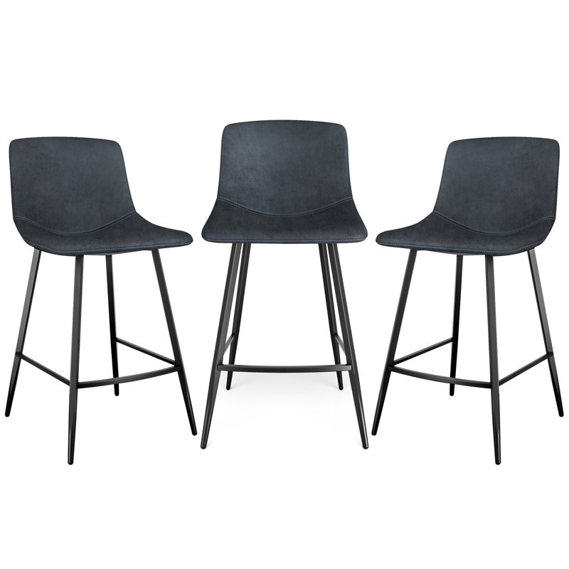 Nevaeah Upholstered Counter Stool with Metal Frame, Black, 3