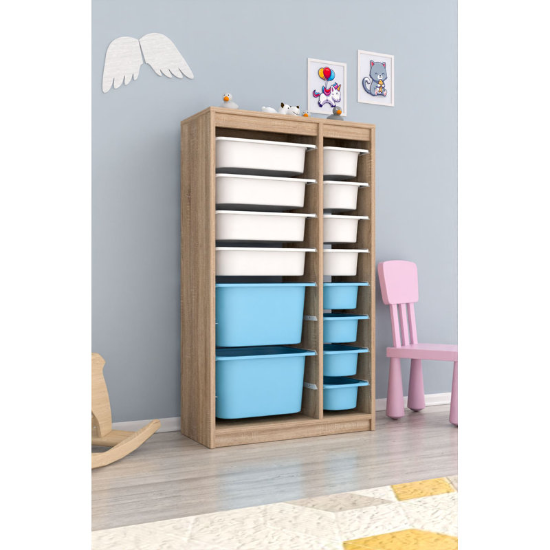 Multi Purpose Cabinet, Beige/White/Blue, 44.2" H x 27.2" W x 11.7" D