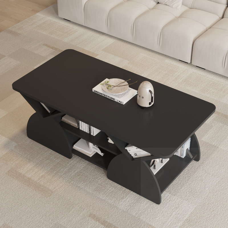 Table basse de coin arrondie avec tablettes ouvertes, Black