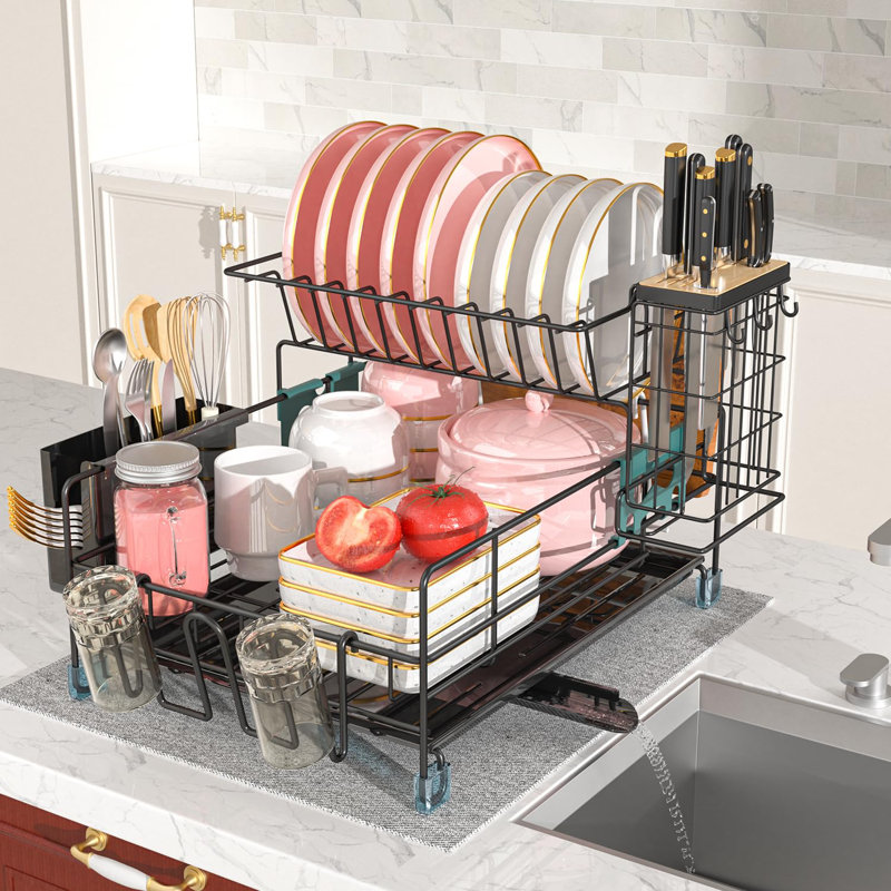 NIERBO Large Capacity 2-Tier Stainless Steel Dish Drying Rack With Rustproof Finish