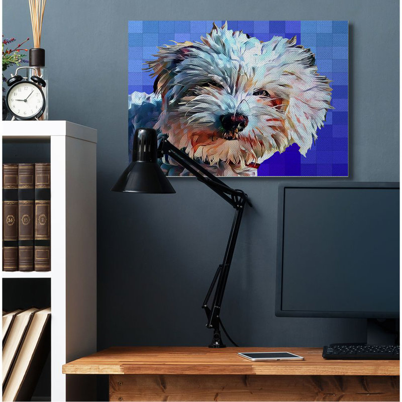 «Colorful Bichon Puppy Over Blue» par Kim Curationa, impression sur toile, Toile tendue, H 40 po x l 30 po x 1,5 po