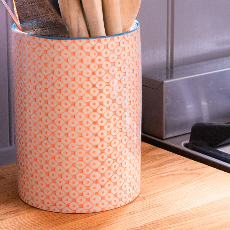 Nicola Spring Hand-Printed Kitchen Utensil Holder - 1 Litre - Orange