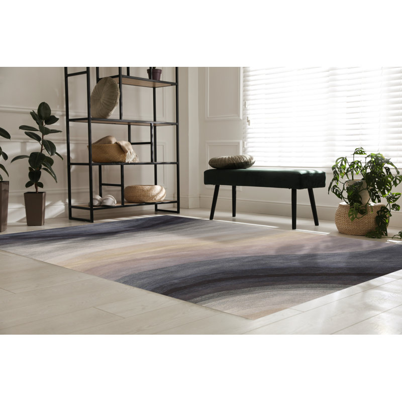 Tapis bleu en laine touffeté à la main Sinderen, Rectangulaire 4 pi x 6 pi