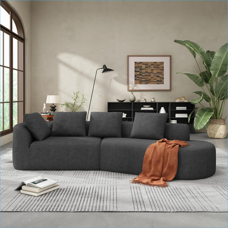 Canapés modulaires modulaires incurvés modernes de 116 po avec méridienne, 116 po, entièrement assemblés pour le salon | Gris anthracite | Polyester