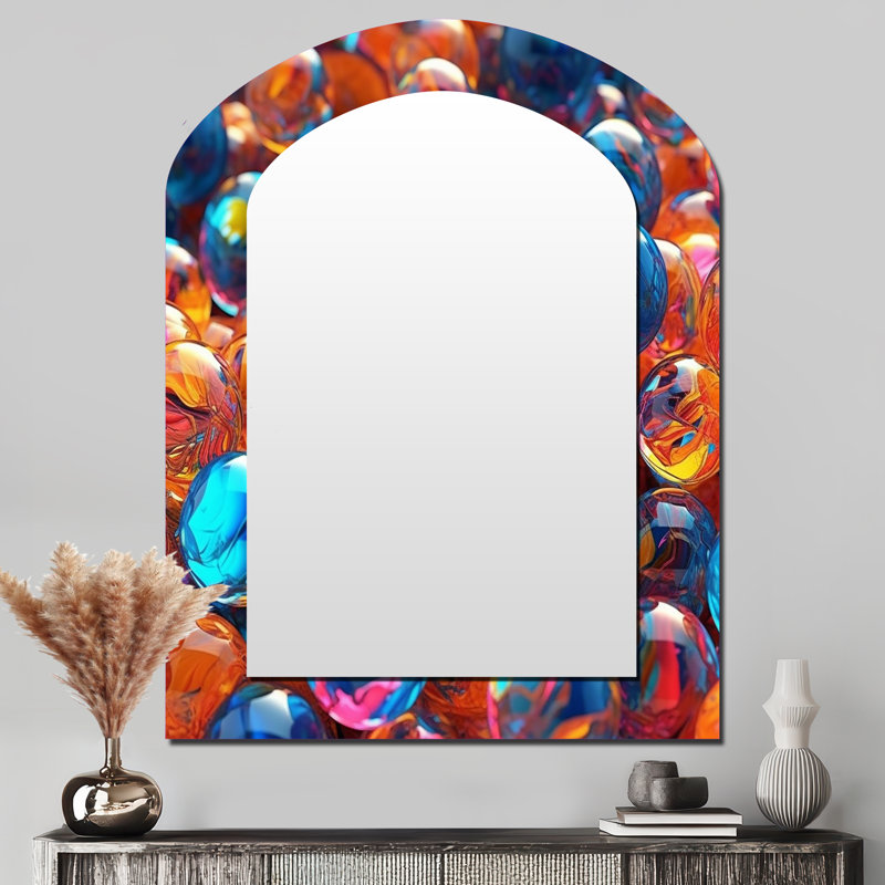 Mystical Marbles III - miroir à arche de formes abstraites, miroir mural asymétrique bleu unique, impression d'art en métal