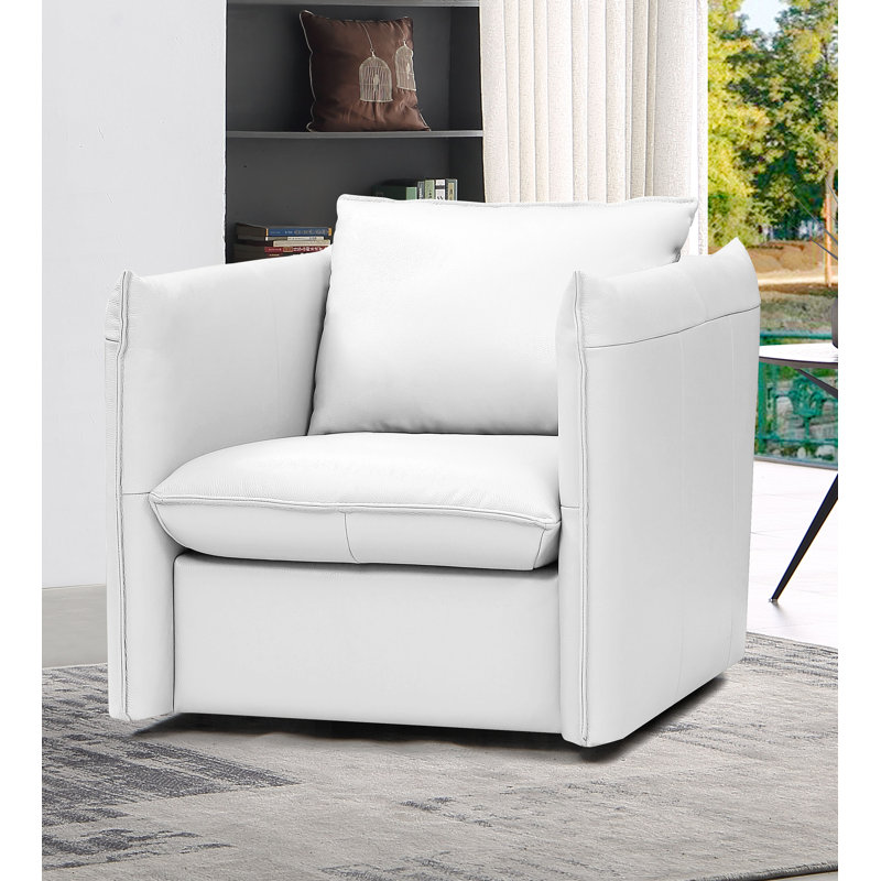 Brittana Upholstered Swivel Club Chair, White Genuine Leather