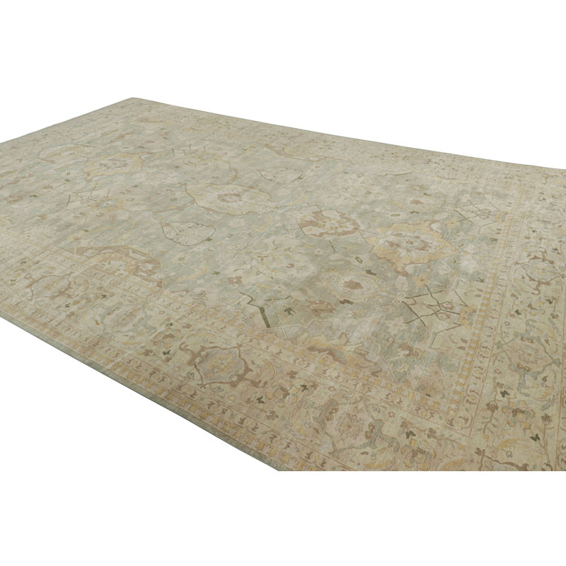Rug & Kilim’S Oversized Shield Rug In Pale Green With Floral Medallions