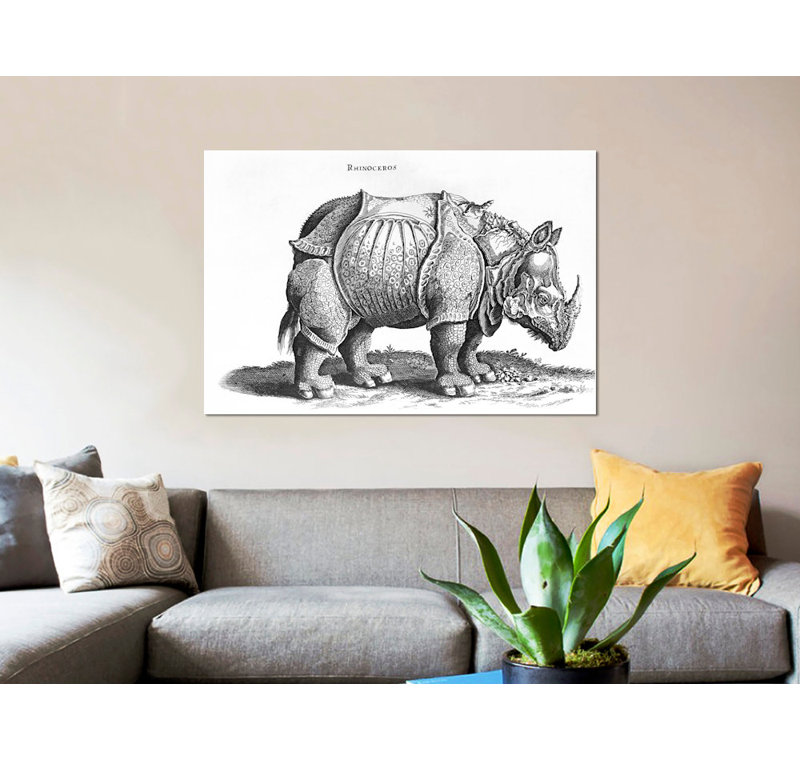 Rhinocéros par Albert Dürer - impression sur toile tendue, H 8 po x l 12 po x P 0,75 po, Toile tendue, Pas de tapis