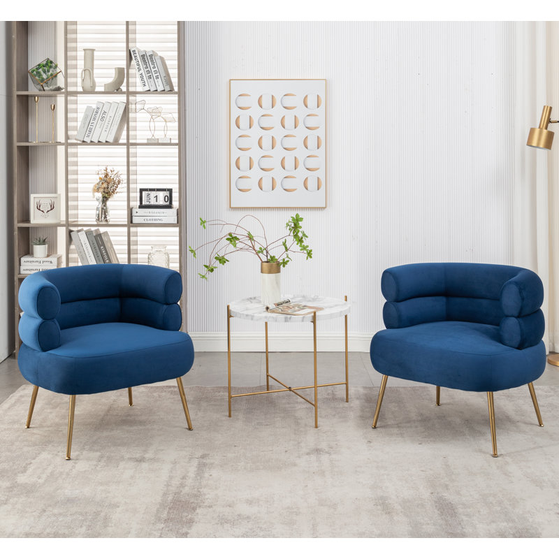 Demetrius Upholstered Barrel Chair, Navy Velvet