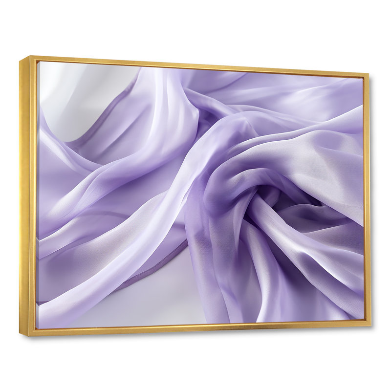 «Whie and Mauve Fab Waves III», art mural géométrique, Cadre flottant doré, H 34 po x l 44 po x P 1,5 po