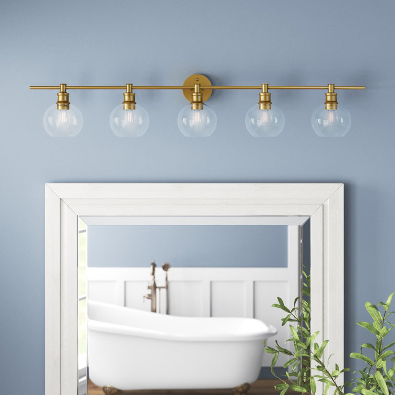 Éclairage pour meuble-lavabo en verre Drinkard, Doré, 5 Lights, Blanc givré