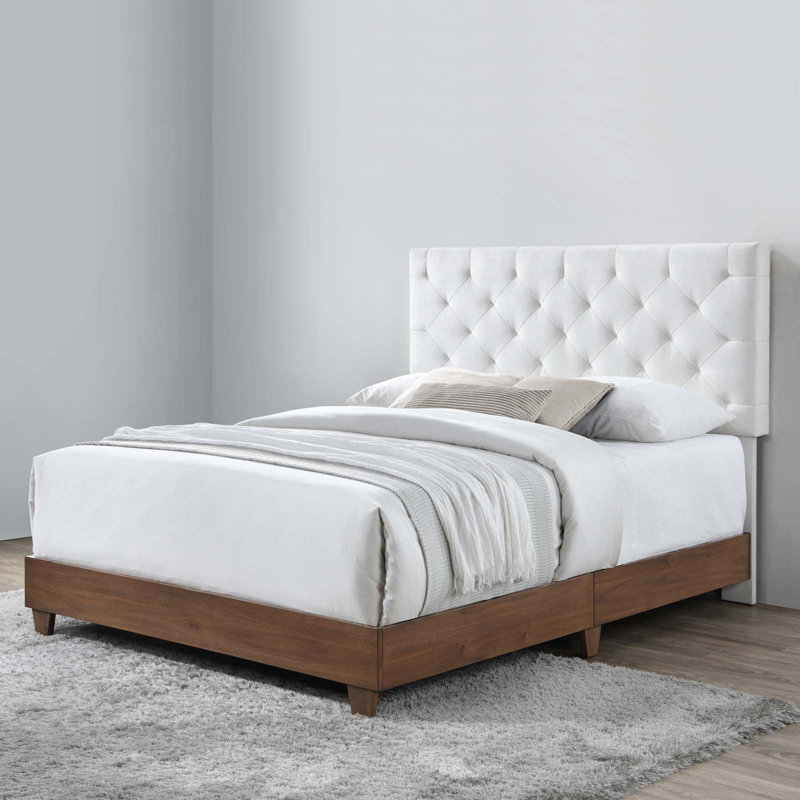 Rhiannon Diamond Tufted Upholstered Performance Velvet Queen Bed, White