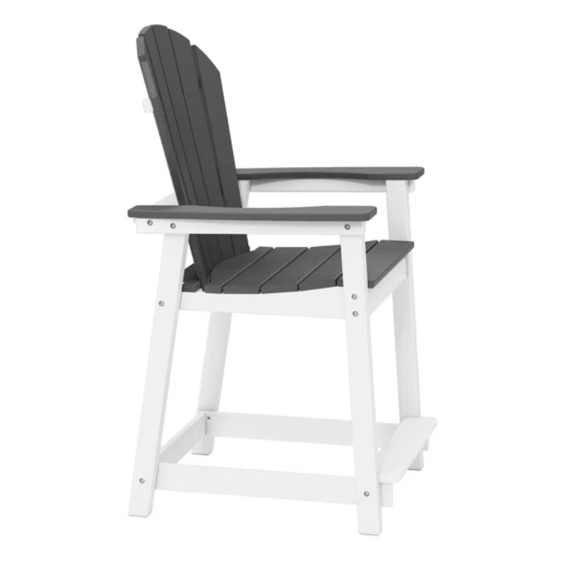 Hdpe Adirondack Chair For Patio, Weather Resistant, White/Gray