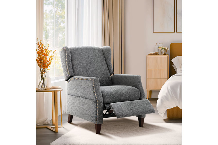 gray linen recliner in a modern bedroom
