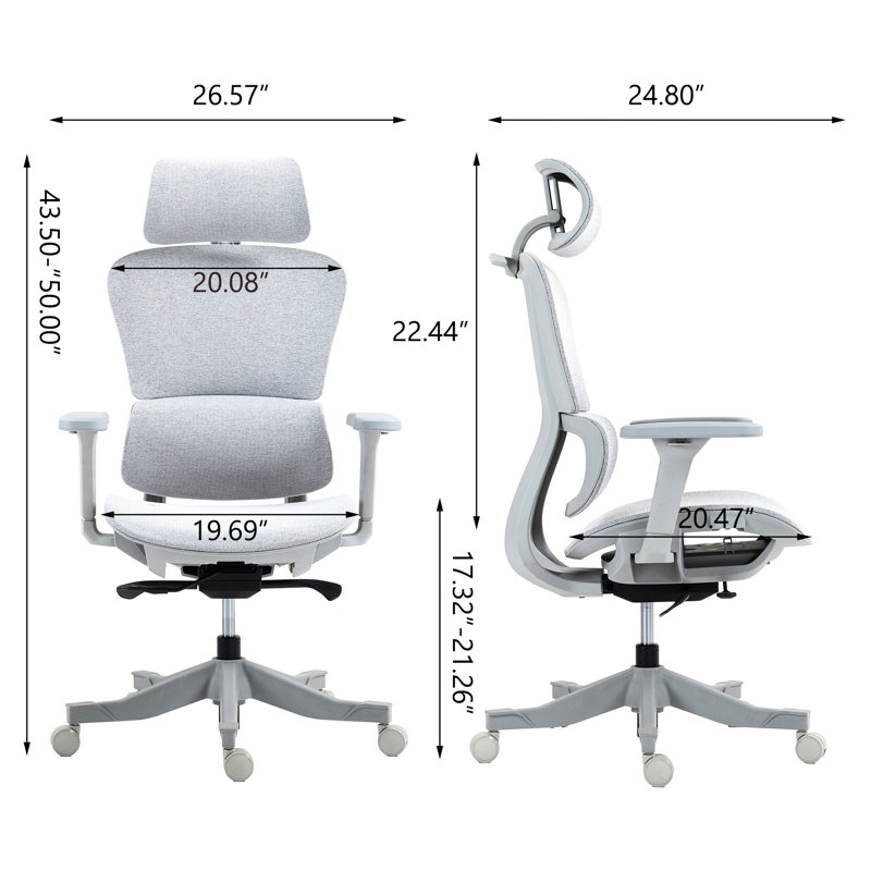 Chaise de bureau en filet à haut dossier: 8366 HP-GR, Grey, Grey