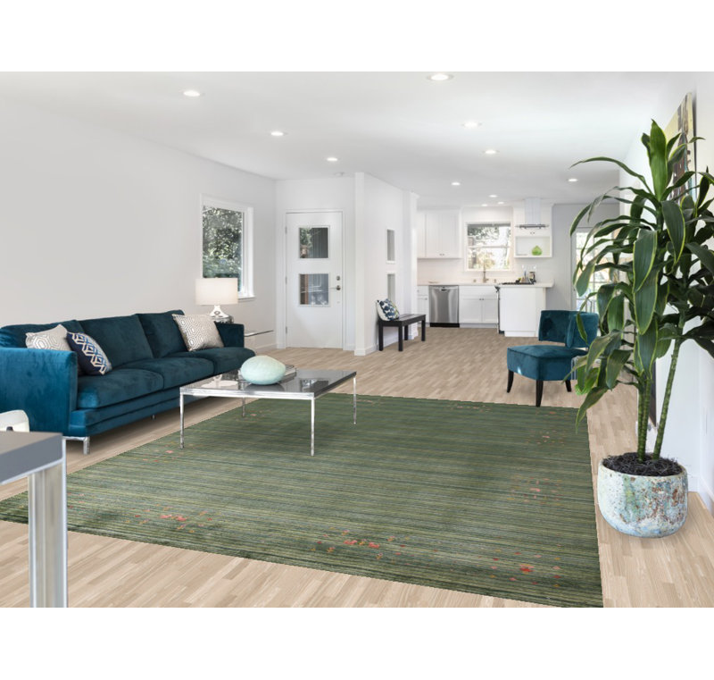 Tapis oriental rayé vert Gabbeh