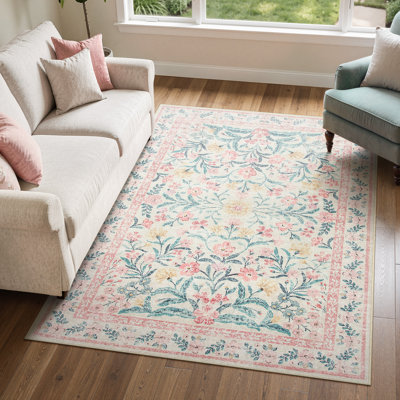 Kaldi Kaldi Oriental Botanical Floral Machine Washable Area Rug with Non-Slip Backing for Living Room, Dining Room, Bedroom