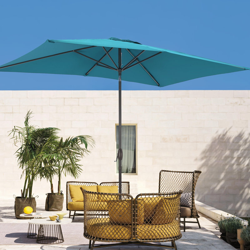 Parasol de marché extérieur rectangulaire avec éclairage à DEL 6 pi avec manivelle et jardin toutes saisons Ruidhe, Bleu lac