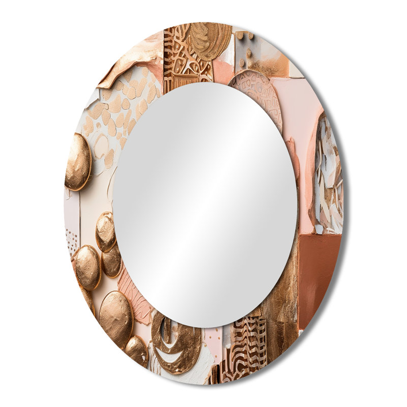 Or et blanc géométrique Serenity II - grand miroir mural ovale sur métal, 43 po x 33 po