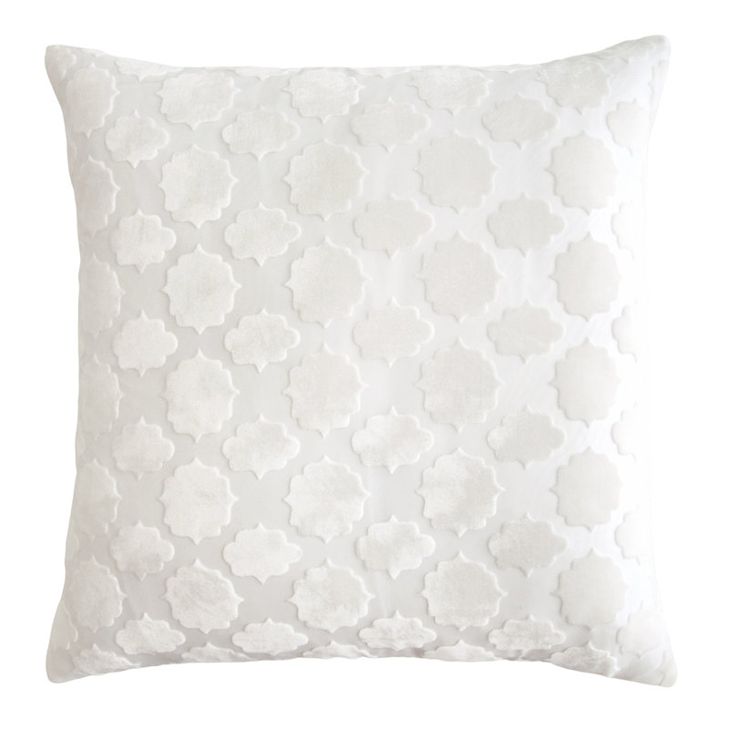 Mod Fretwork Square Velvet Pillow Cover & Insert, 22" x 22", White