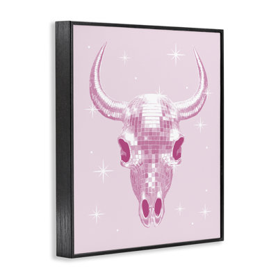 Pastel Disco Cattle Skull Framed Giclee, design by Lil' Rue