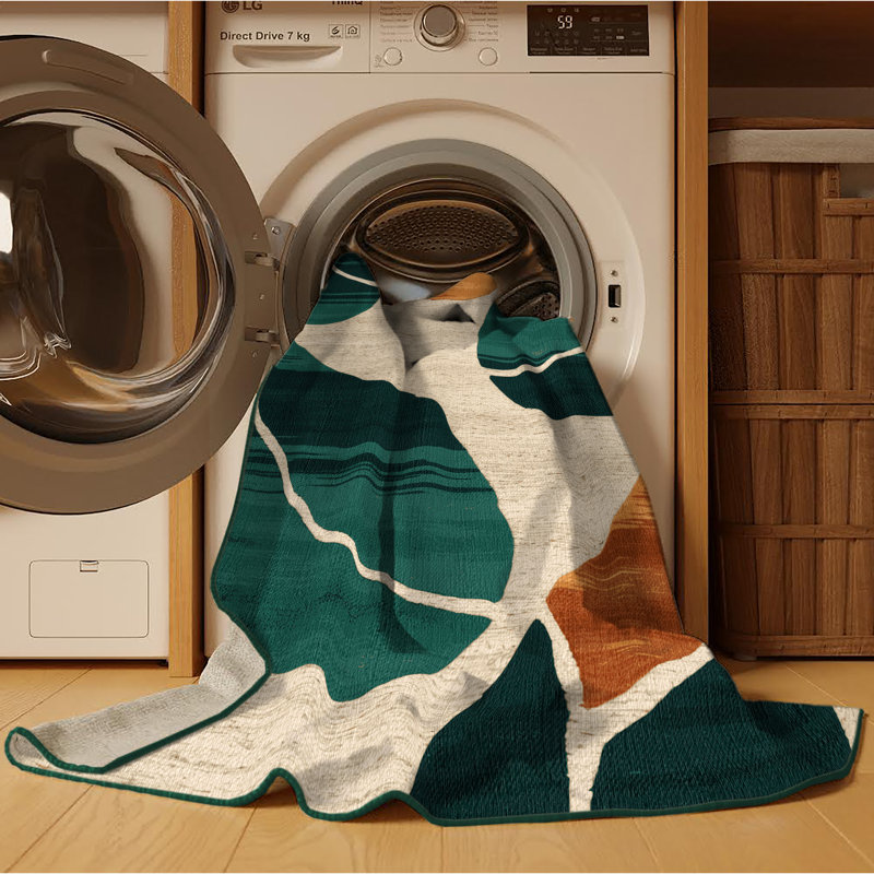Tapis vert aquarelle lavable à la machine, Rond 3 pi