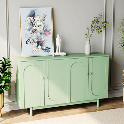 Stylish And Functional 4-Door Intaglio Storage Cabinet With Pine Legs by Corrigan Studio