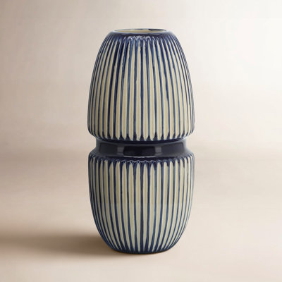 Ceramic Round Mallet Vase, Blue, Round, Abstract