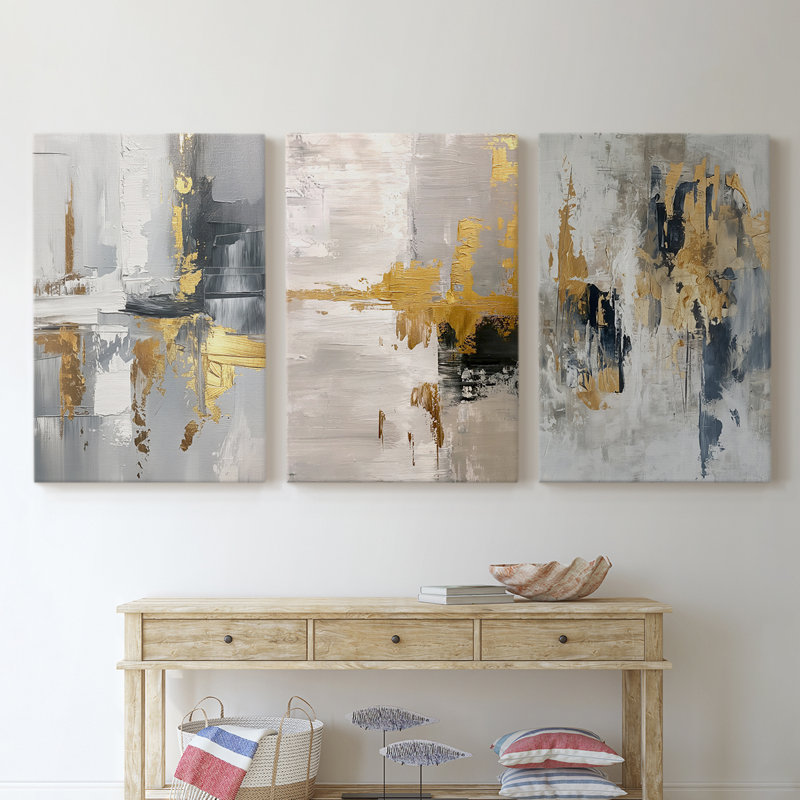 Abstract Series CLXIV -Set Of 3 Gallery Wrapped Canvas -Ready to Hang, 27" H x 18" W