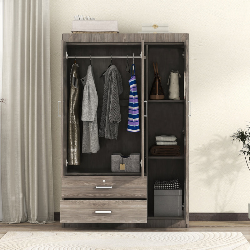 Armoire 3 portes avec 2 tiroirs, Gris
